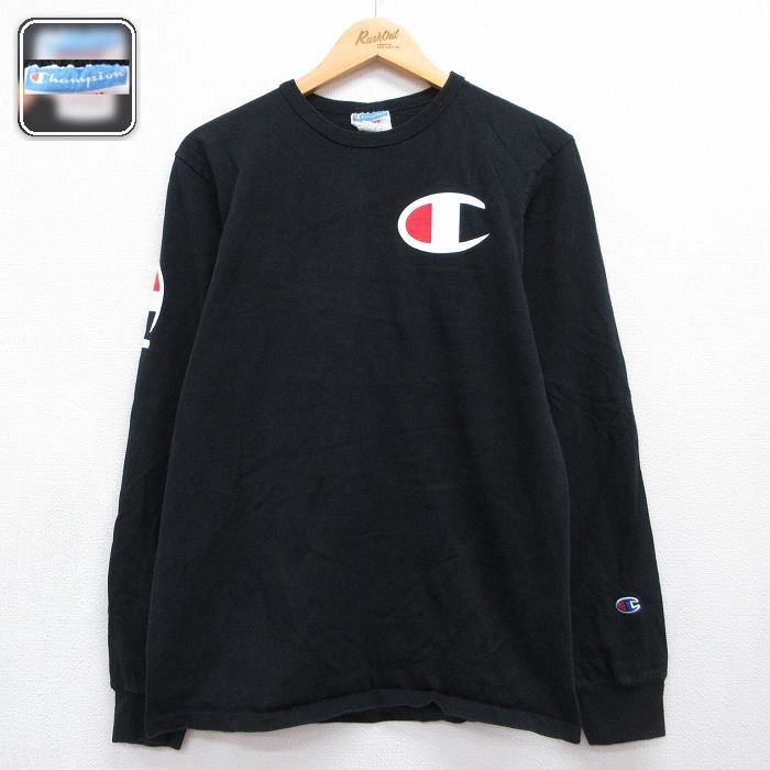 チャンピオン 長袖Tシャツ ビッグロゴ ブラック メンズM相当 | 古着