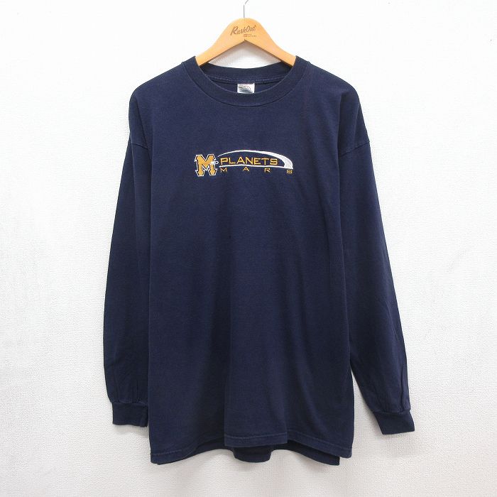 00s 長袖Tシャツ PLANETS MARS刺繍 ネイビー メンズXL相当 | 古着