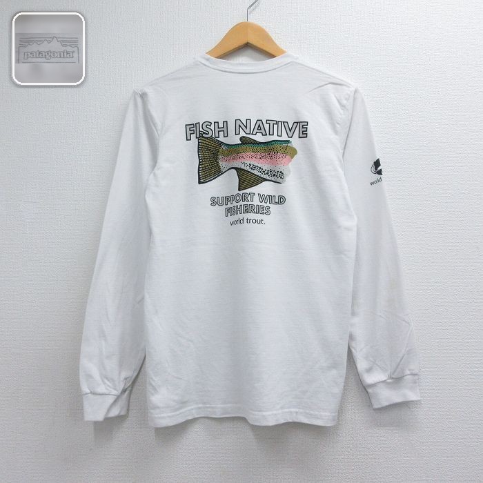 パタゴニア 長袖Tシャツ 魚 ホワイト メンズS相当 | 古着