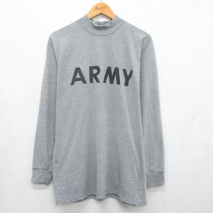 L★古着 長袖 Tシャツ メンズ ミリタリー アーミー ARMY リフレクター モックネック ハイネック グレー 霜降り 26jul22