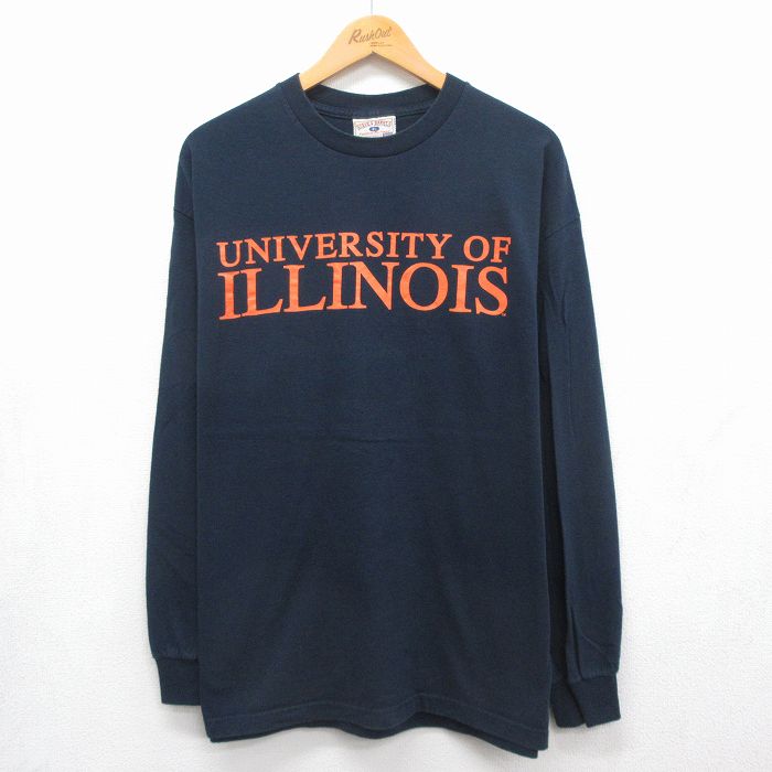 00s 長袖Tシャツ イリノイカレッジ ネイビー メンズXL相当 | 古着