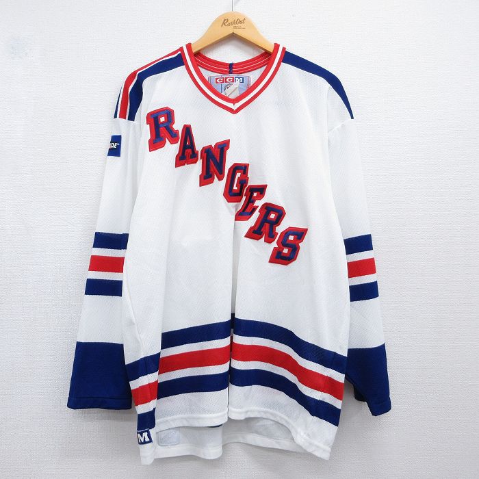 90s 長袖Tシャツ NHL ニューヨークレンジャーズ刺繍 ホワイト メンズXL相当 | 古着