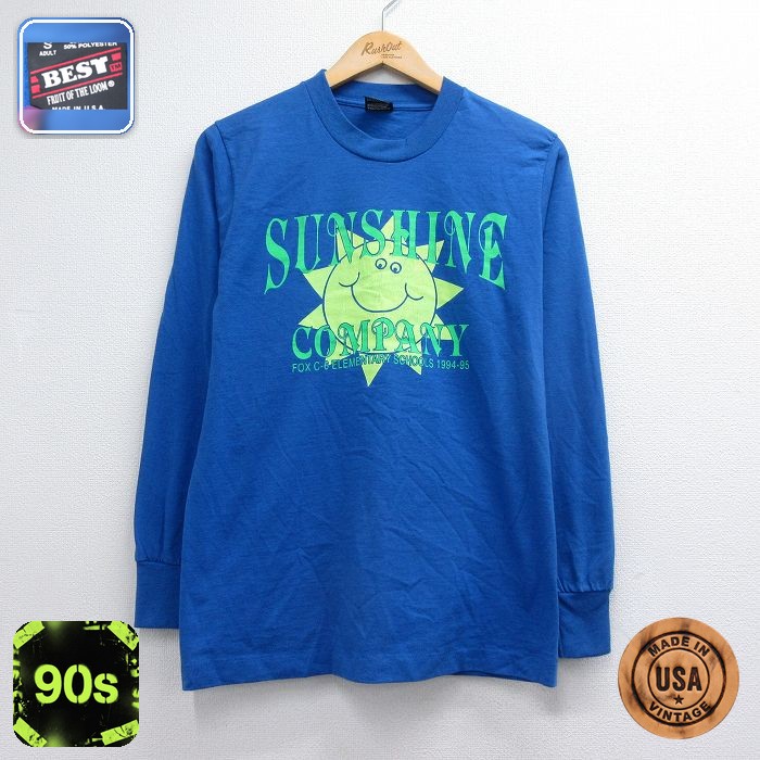 フルーツオブザルーム 90s 長袖Tシャツ SUNSHINE ブルー メンズS相当 | 古着