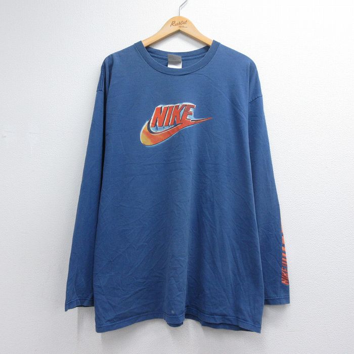 ナイキ 90s 長袖Tシャツ ビッグロゴ ブルー メンズXL相当 | 古着