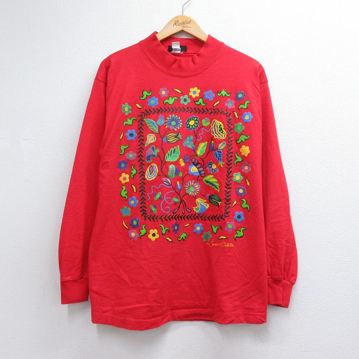 90s 長袖Tシャツ 花 レッド メンズL相当 | 古着