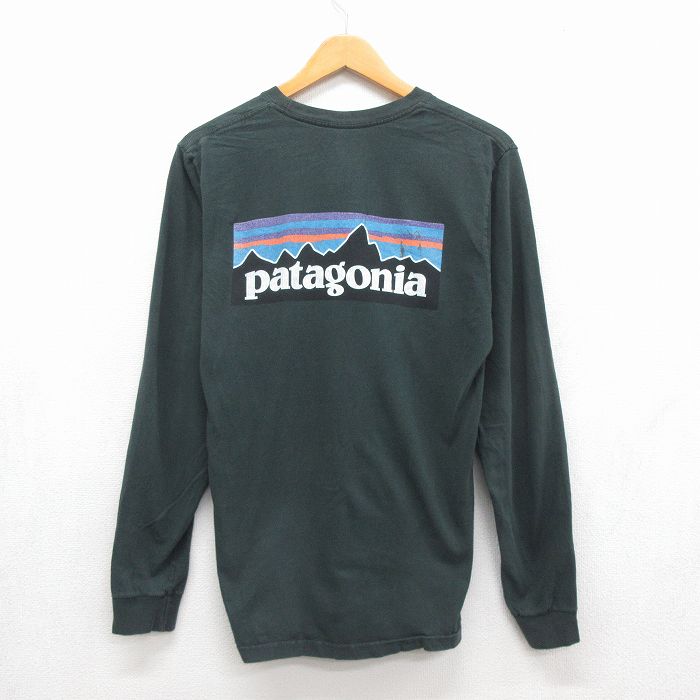 パタゴニア 長袖Tシャツ ビッグロゴ グリーン メンズM相当 | 古着