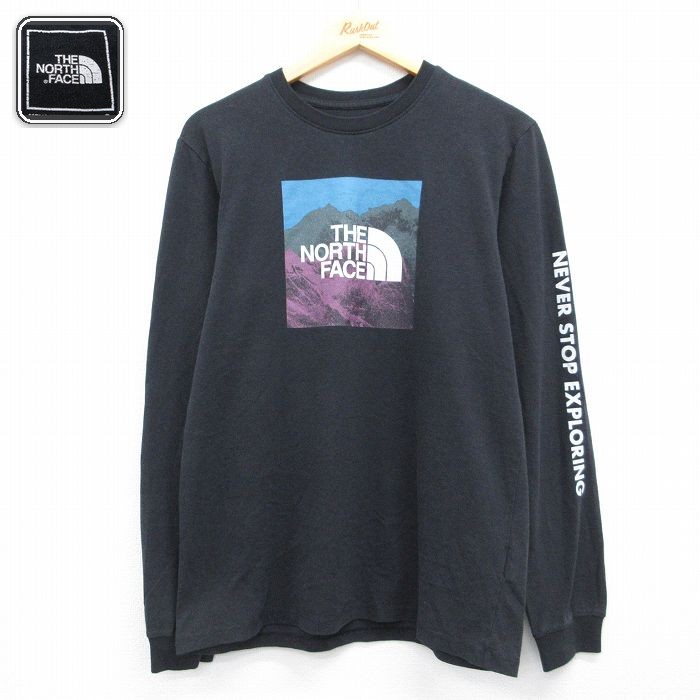 ノースフェイス 長袖Tシャツ ビッグロゴ ブラック メンズM相当 | 古着