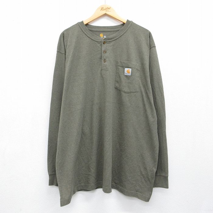 カーハート 長袖Tシャツ 胸ポケット付き カーキ メンズXL相当 | 古着