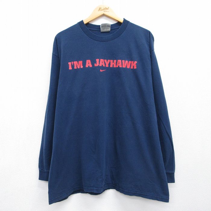 ナイキ 00s 長袖Tシャツ カンザスシティジェイホークス ネイビー メンズXL相当 | 古着