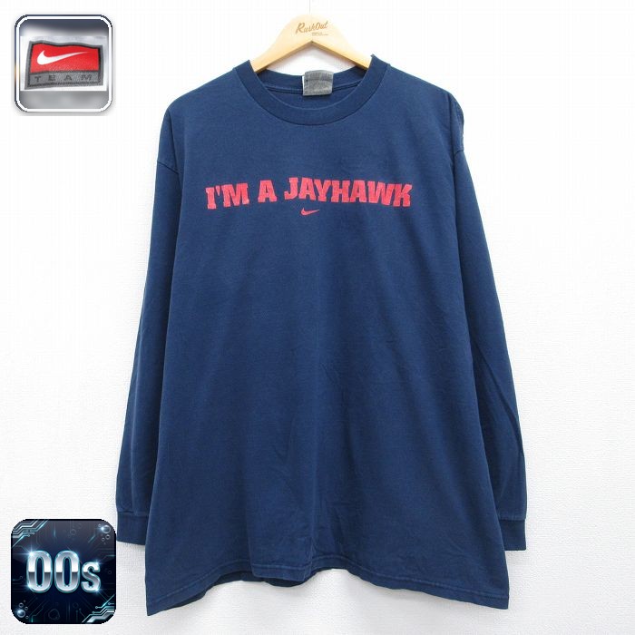 ナイキ 00s 長袖Tシャツ カンザスシティジェイホークス ネイビー メンズXL相当 | 古着
