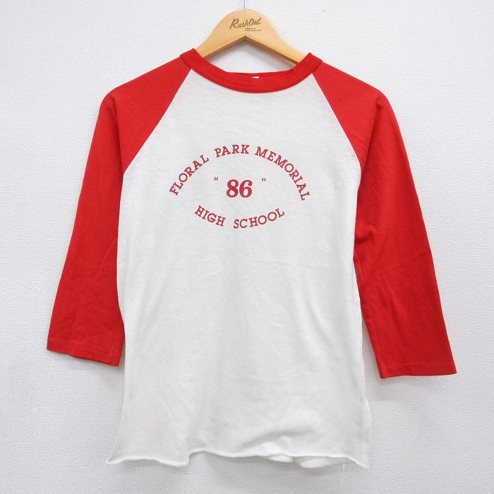 80s 7分袖Tシャツ ハイスクール ラグラン ホワイト メンズS相当 | 古着