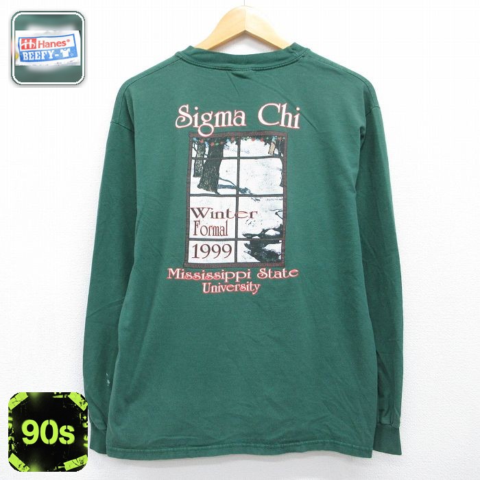 ヘインズ 90s 長袖Tシャツ シグマ グリーン メンズL相当 | 古着