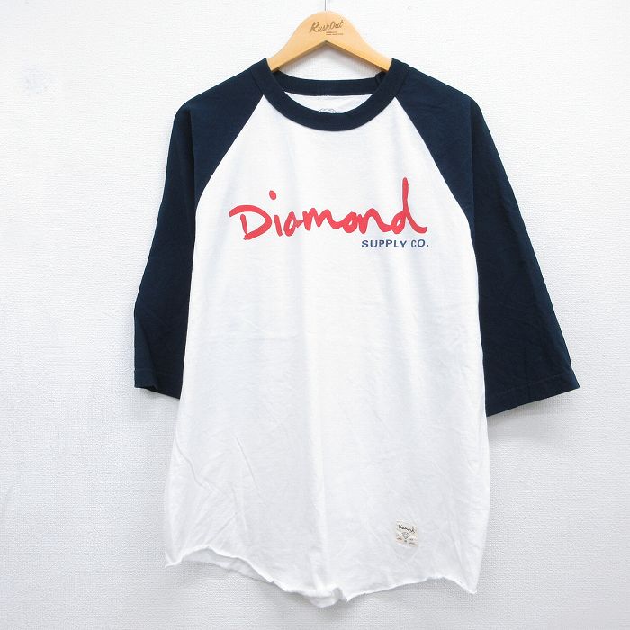 7分袖Tシャツ ダイヤモンド ホワイト メンズL相当 | 古着