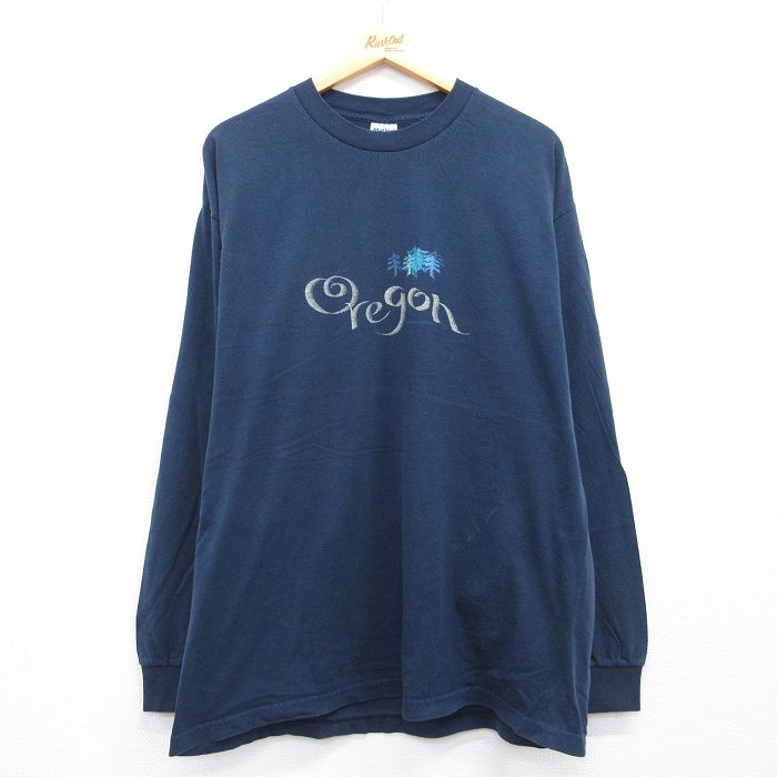 90s 長袖Tシャツ オレゴン ネイビー メンズL相当 | 古着
