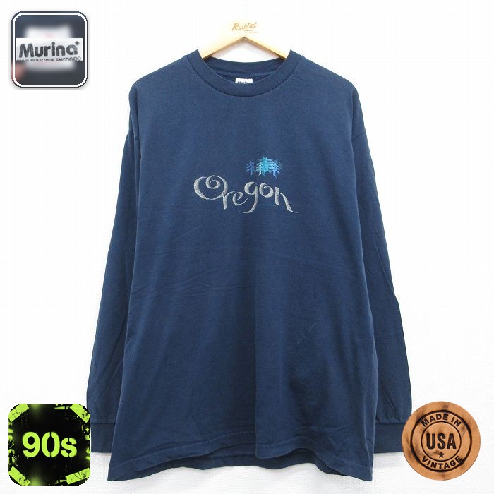 90s 長袖Tシャツ オレゴン ネイビー メンズL相当 | 古着