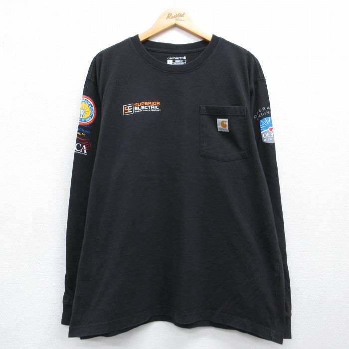 カーハート 長袖Tシャツ 胸ポケット付き ブラック メンズXL相当 | 古着