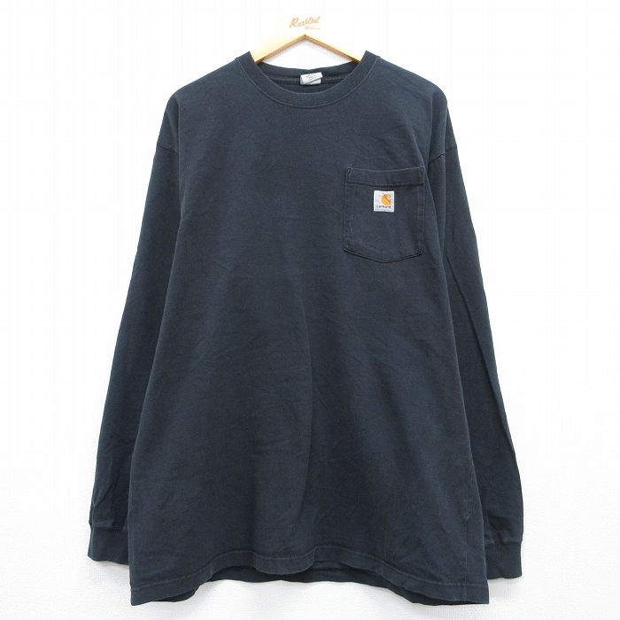 カーハート 長袖Tシャツ 胸ポケット付き ブラック メンズXL相当 | 古着