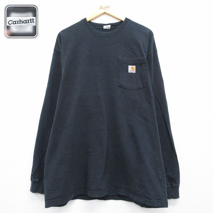 カーハート 長袖Tシャツ 胸ポケット付き ブラック メンズXL相当 | 古着