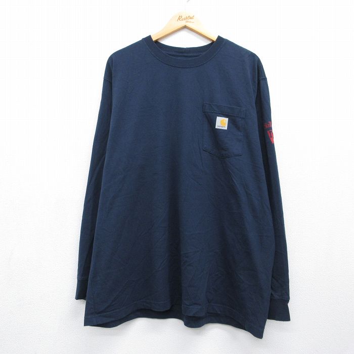カーハート 長袖Tシャツ 胸ポケット付き ネイビー メンズXL相当 | 古着