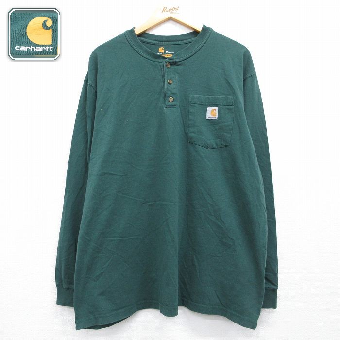 カーハート 長袖Tシャツ 胸ポケット付き グリーン メンズXL相当 | 古着