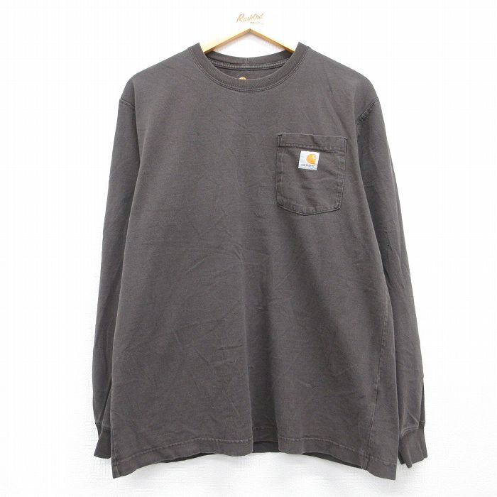 カーハート 長袖Tシャツ 胸ポケット付き ブラウン メンズL相当 | 古着