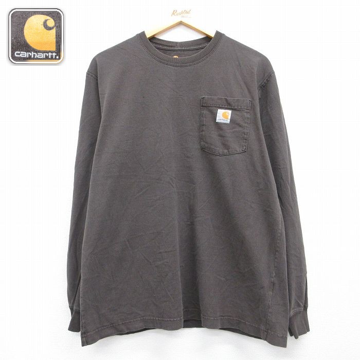 カーハート 長袖Tシャツ 胸ポケット付き ブラウン メンズL相当 | 古着