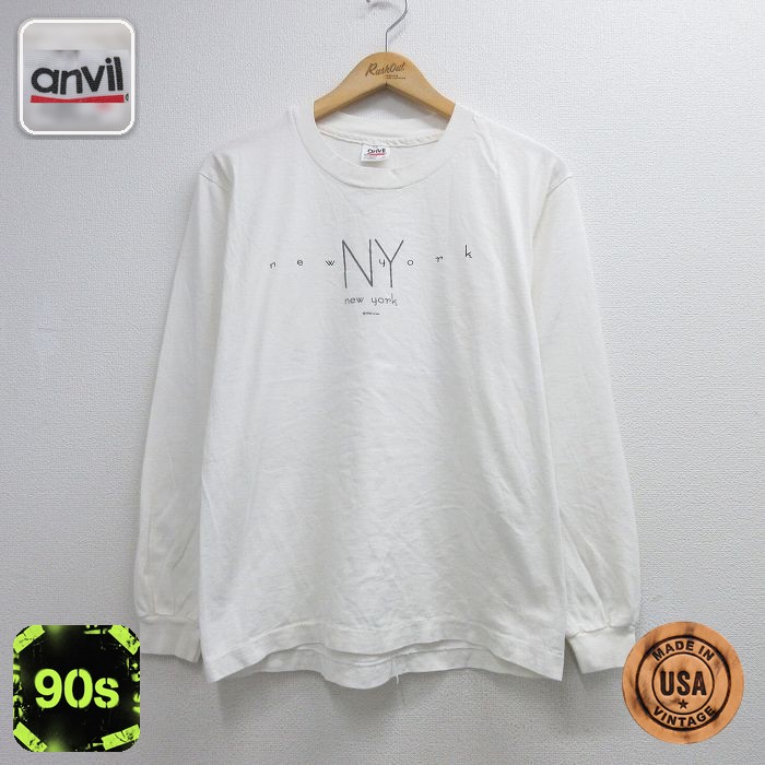 90s 長袖Tシャツ ニューヨーク ホワイト メンズM相当 | 古着