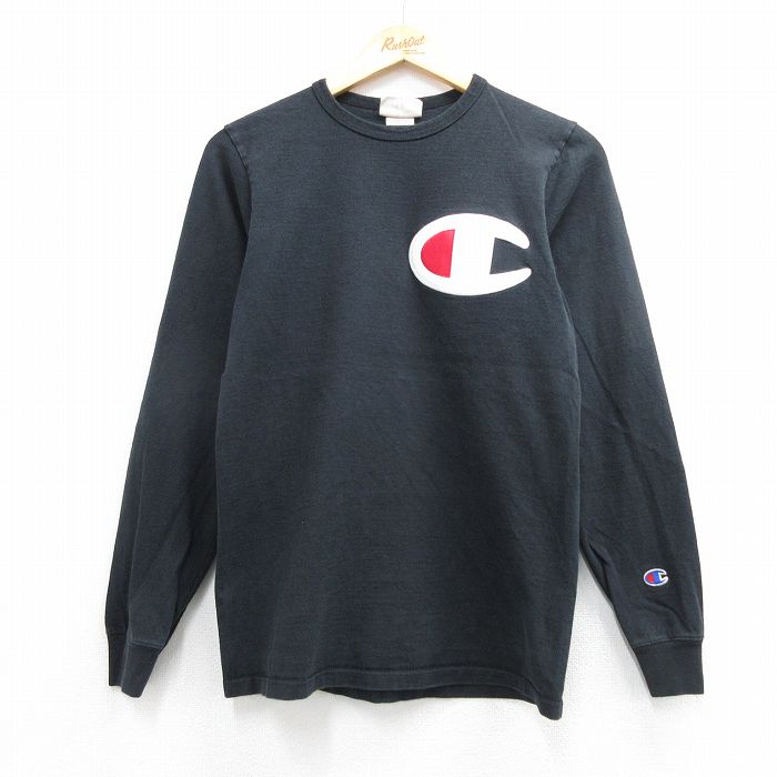 チャンピオン 長袖Tシャツ ワンポイントロゴ ブラック メンズS相当 | 古着