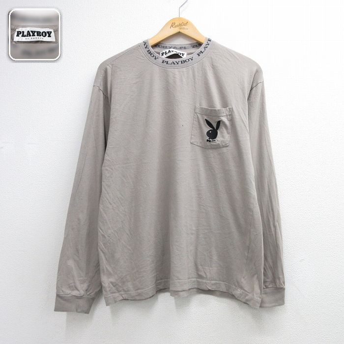 プレイボーイ 長袖Tシャツ 胸ポケット付き グレー メンズXL相当 | 古着