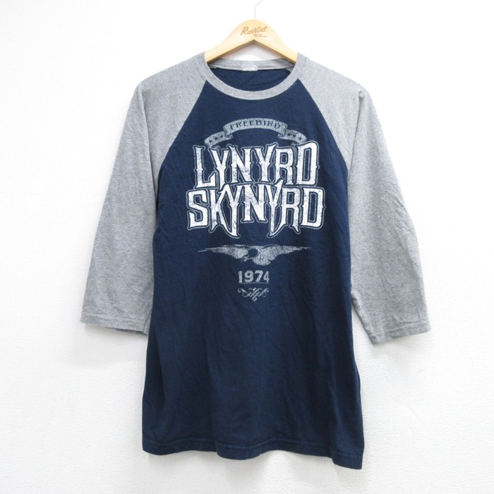 レイナードスキナード 7分袖Tシャツ LYNYRD SKYNYRDプリント ネイビー メンズL相当 | 古着