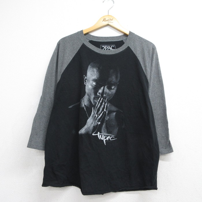 7分袖Tシャツ 2PACプリント ブラック メンズXL相当 | 古着