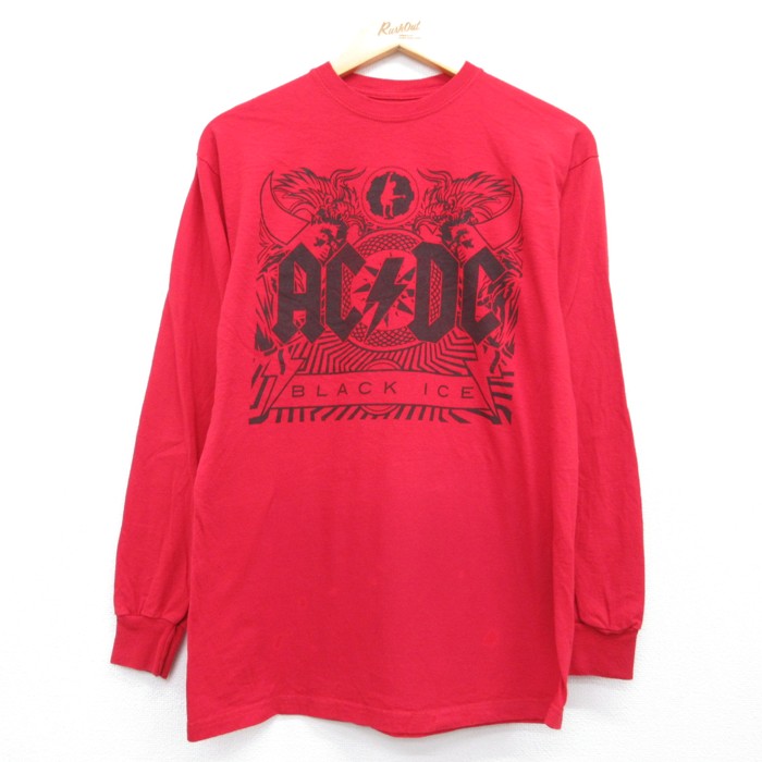 AC/DC 長袖Tシャツ ロックバンド レッド メンズM相当 | 古着