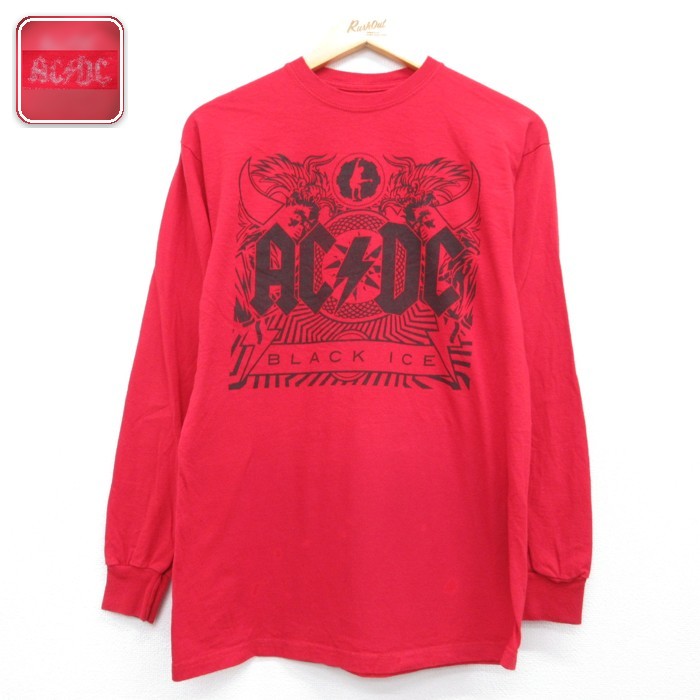 AC/DC 長袖Tシャツ ロックバンド レッド メンズM相当 | 古着