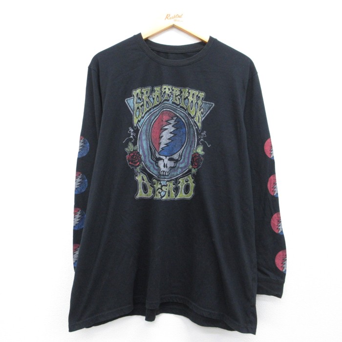 XL★古着 Grateful Dead 長袖 Tシャツ メンズ ロックバンド グレイトフルデッド クルーネック ブラック【spe】 26aug19