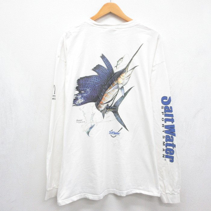 Salt Water 00s 長袖Tシャツ カジキ ポケット付き ホワイト メンズXL相当 | 古着