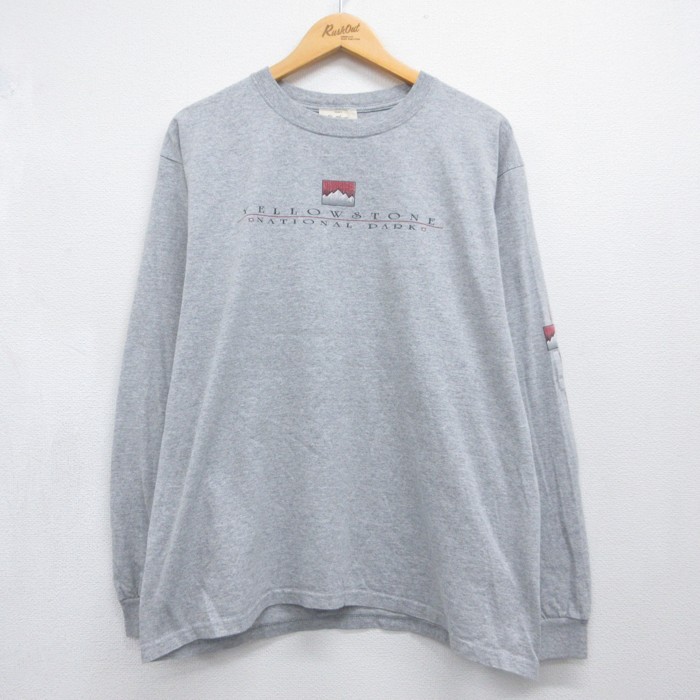 Fred Harvey 長袖 Tシャツ 00s イエローストーン 刺繍ロゴ クルーネック グレー 霜降り メンズL相当 | 古着