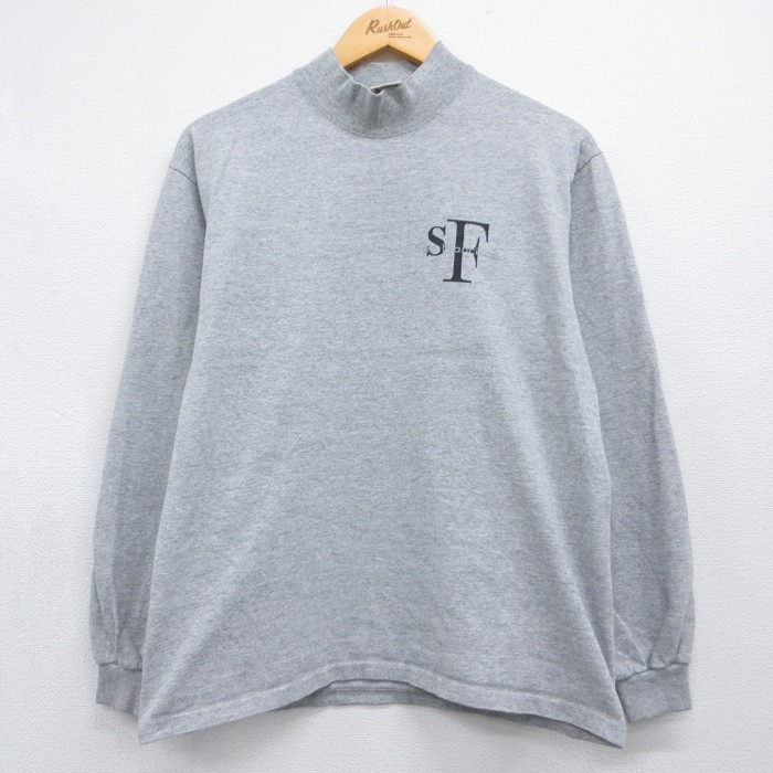 Cotton Deluxe 90s 長袖Tシャツ モックネック 霜降りグレー メンズM相当 | 古着