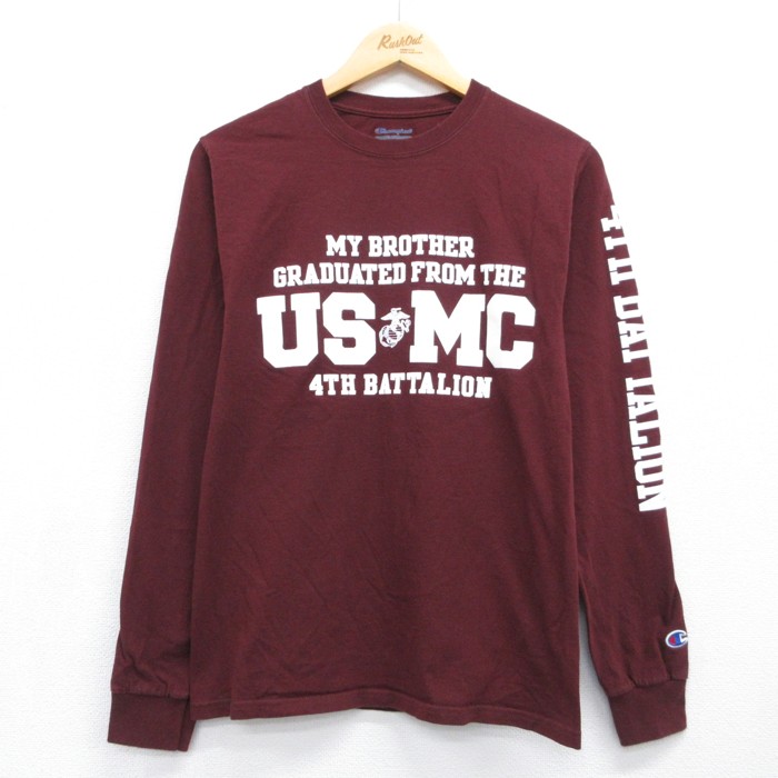 チャンピオン 長袖Tシャツ ミリタリー バーガンディ メンズS相当 | 古着