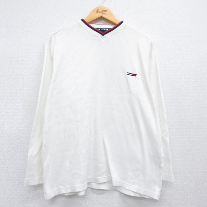 トミーヒルフィガー 90s 長袖Tシャツ ワンポイントロゴ ホワイト メンズXL相当 | 古着