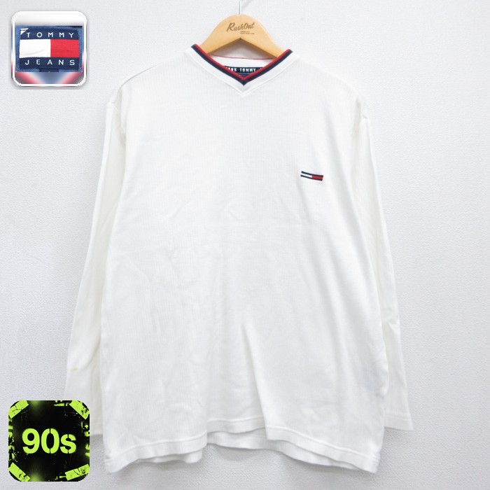 トミーヒルフィガー 90s 長袖Tシャツ ワンポイントロゴ ホワイト メンズXL相当 | 古着