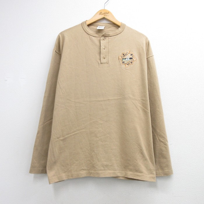 Cotton Deluxe 90s 長袖Tシャツ SUNSET BEACH刺繍 ベージュ メンズXL相当 | 古着