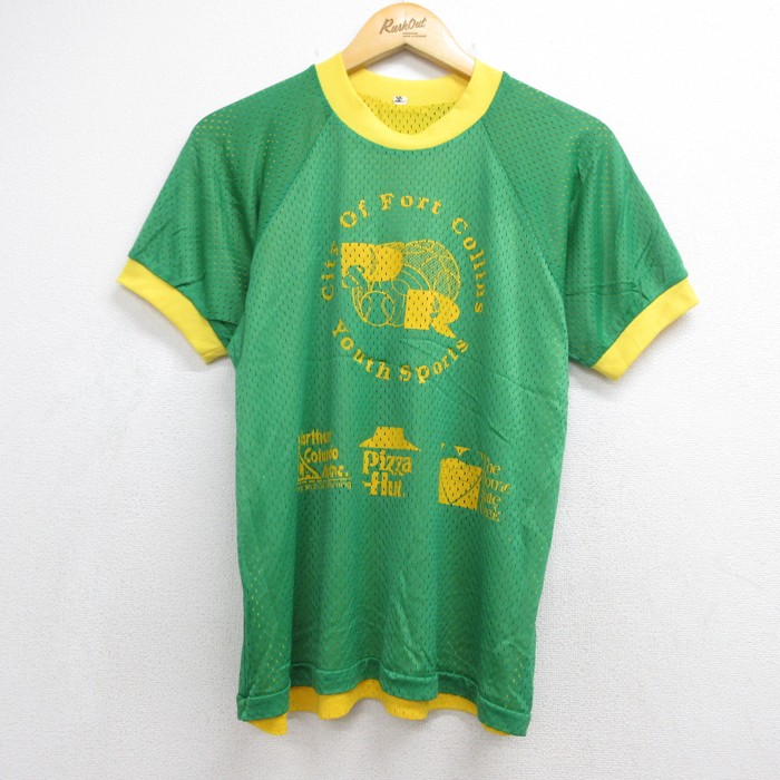 80s 半袖Tシャツ リバーシブルメッシュリンガーラグラン グリーン メンズM相当 | 古着