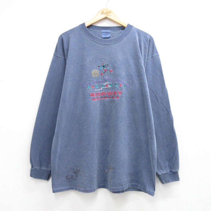 SANTEE 90s 長袖Tシャツ ノルウェーマウンテン刺繍 グレー メンズXL相当 | 古着