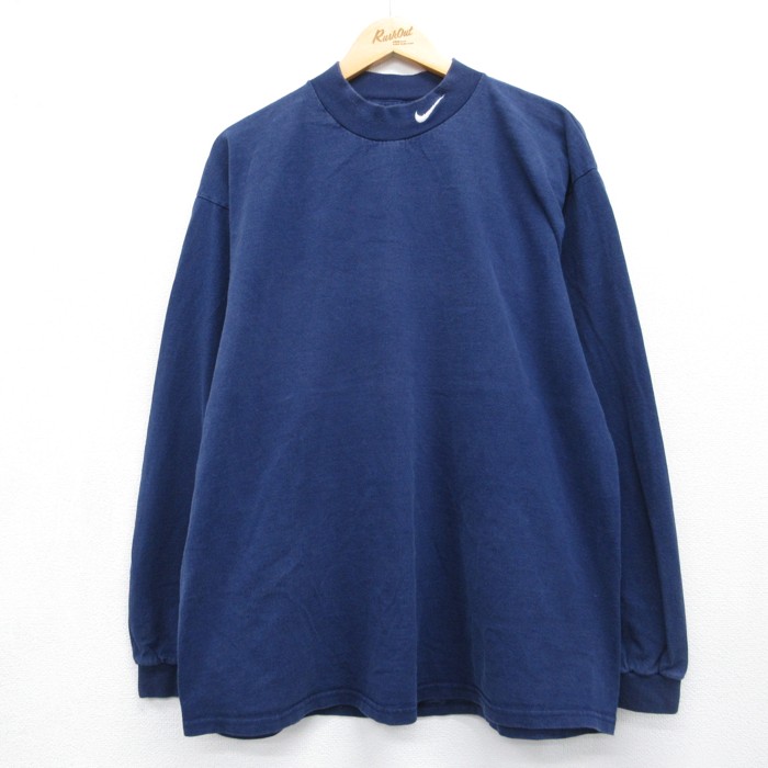 ナイキ 90s 長袖Tシャツ ワンポイントロゴ ネイビー メンズXL相当 | 古着