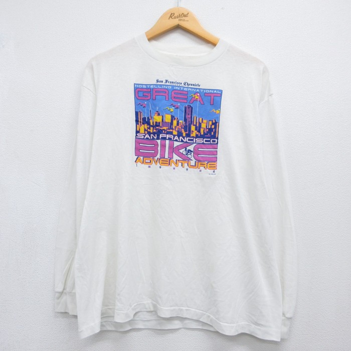 90s 長袖Tシャツ バイクイベント サンフランシスコ ホワイト メンズXL相当 | 古着