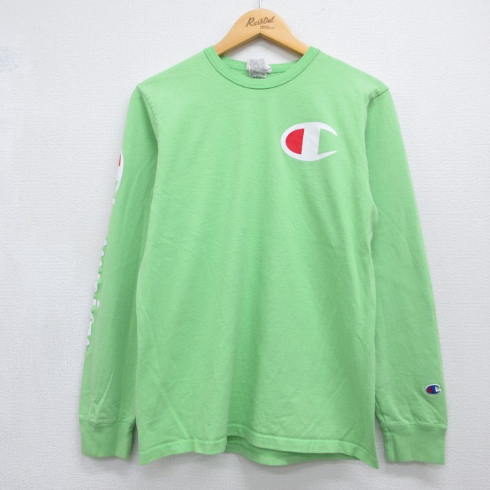 チャンピオン 長袖Tシャツ ビッグロゴ グリーン メンズM相当 | 古着