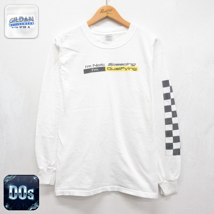 Gildan 00s 長袖Tシャツ チェッカーフラッグレーシング ホワイト メンズL相当 | 古着