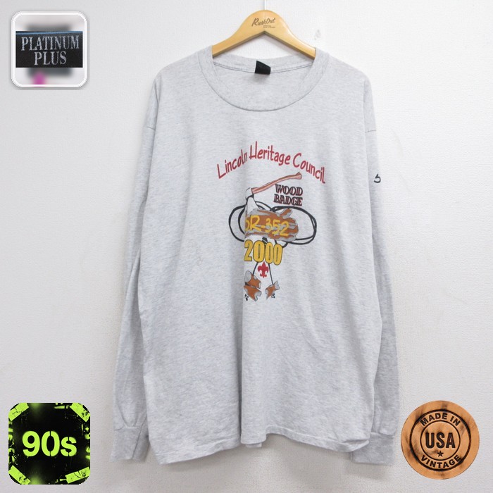 90s 長袖Tシャツ ボーイスカウト リンカーン ホワイト メンズXL相当 | 古着