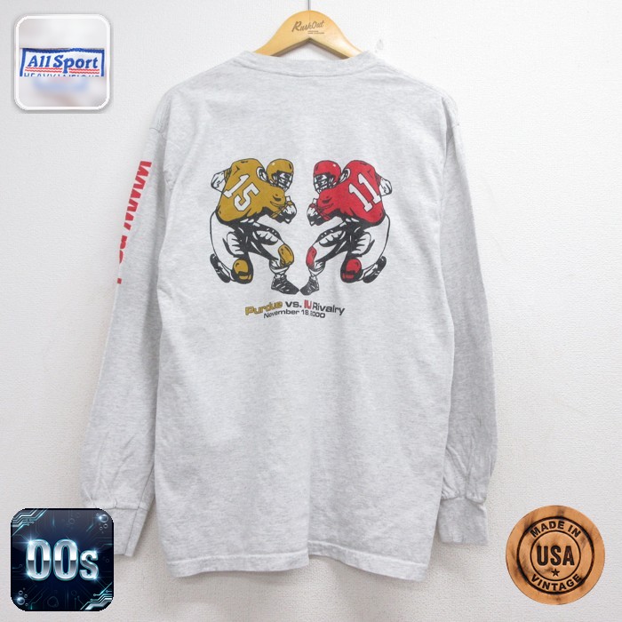 All Sport 00s 長袖Tシャツ Purdueフットボール 霜降りグレー メンズM相当 | 古着
