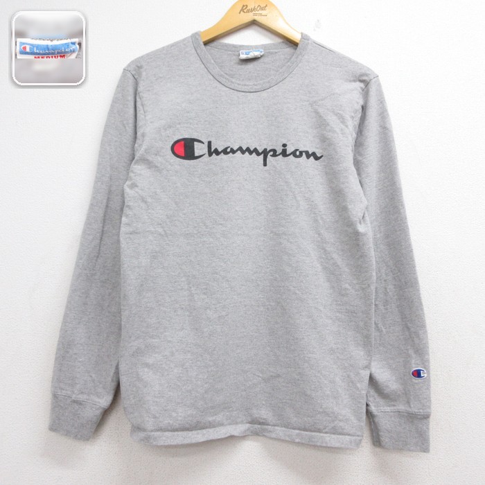 チャンピオン 長袖Tシャツ ビッグロゴ グレー メンズS相当 | 古着